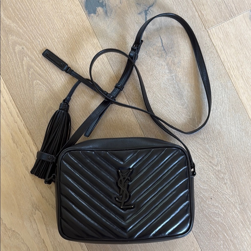 Saint Laurent Black Chevron Crossbody Bag